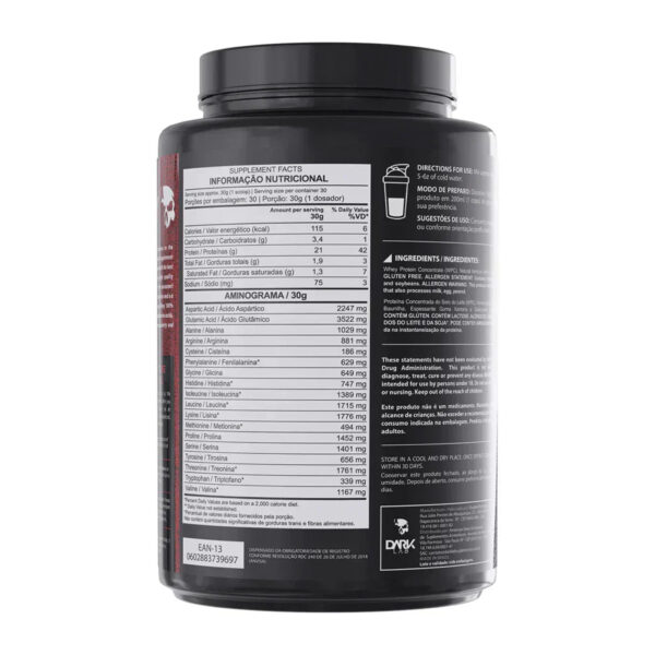 Kit Creatina Pura 1Kg + 100% Whey 900g Refil + Coqueteleira Preta 700ml - Dark Lab - Imagem 3